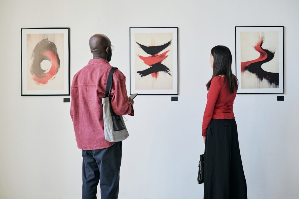 Observing Artwork in Modern Art Gallery Exhibit