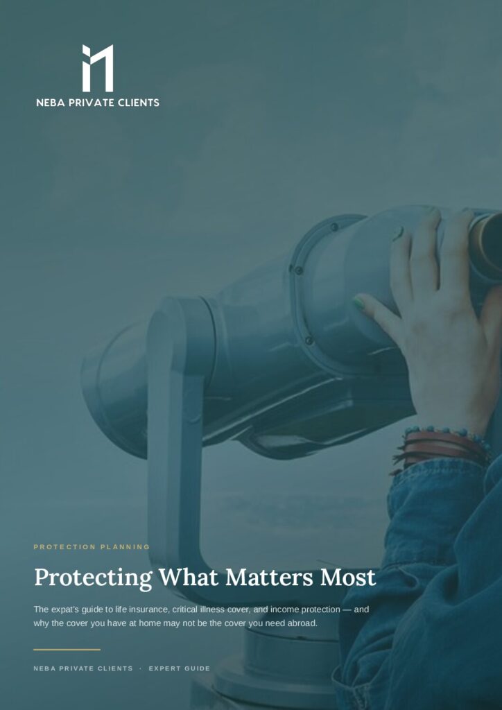 Cover of the NEBA Private Clients guide to life insurance and protection for expats