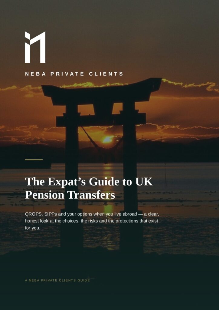 Cover of the NEBA Private Clients guide to UK pension transfers for expats